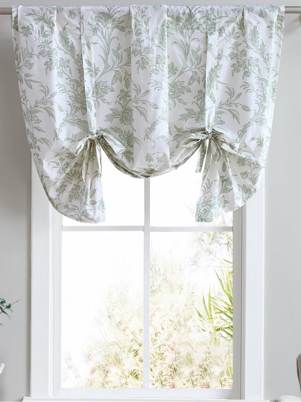 Laura Ashley Cream and Sage Floral Balloon Shade with Front Ties